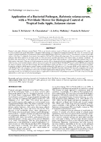 Application of a Bacterial Pathogen, Ralstonia Solanacearum, with a Wet-Blade Mower for Biological Control of Tropical Soda Apple, Solanum Viarum