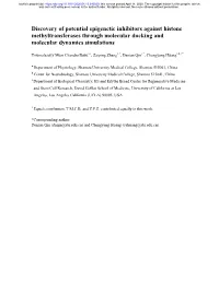 Discovery of Potential Epigenetic Inhibitors Against Histone Methyltransferases Through Molecular Docking and Molecular Dynamics Simulations