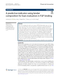 A Predictive Indicator Using Lender Composition for Loan Evaluation in P2P Lending
