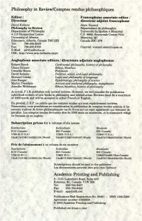 Philosophy in Review/Comptes Rendus Philosophiques Academic Printing and Publishing