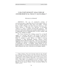 Can Cost-Benefit Analysis of Environmental Policy Go Global?