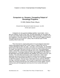 Computers Vs. Humans: Comparing Outputs of Genealogy Programs