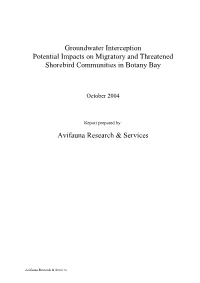 Groundwater Interception Potential Impacts on Migratory and Threatened Shorebird Communities in Botany Bay