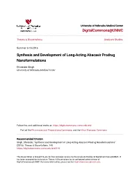Synthesis and Development of Long-Acting Abacavir Prodrug Nanoformulations