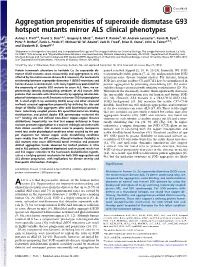 Aggregation Propensities of Superoxide Dismutase G93 Hotspot Mutants Mirror ALS Clinical Phenotypes