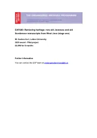 EAP280: Retrieving Heritage: Rare Old Javanese and Old Sundanese Manuscripts from West Java (Stage One)