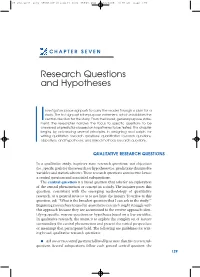Research Questions and Hypotheses