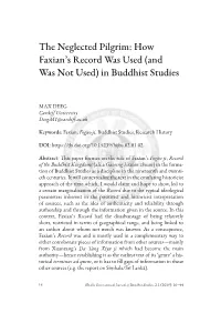 The Neglected Pilgrim: How Faxian's Record Was Used (And Was Not Used) in Buddhist Studies