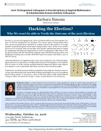 Barbara Simons Hacking the Election?