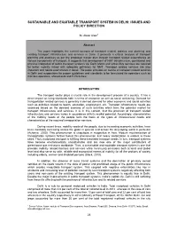 Sustainable and Equitable Transport System in Delhi: Issues and Policy Direction