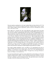 The Most Significant Mathematician of All Time, Leonhard Euler Was Born in Basel in 1707
