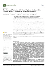 The Temporal Variation of Optical Depth in the Candidate Landing Area of China's Mars Mission (Tianwen-1)