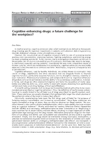 Cognitive Enhancing Drugs: a Future Challenge for the Workplace?