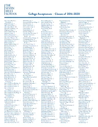 College Acceptance List