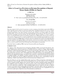 Effect of Loan Loss Provision on Revenue Recognition of Deposit