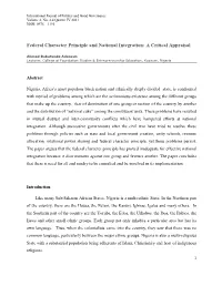 Federal Character Principle and National Integration: a Critical Appraisal