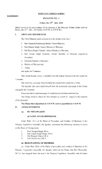 HARYANA VIDHAN SABHA XI SESSION BULLETIN NO. 1 Friday