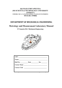 Metrology and Measurement Laboratory Manual