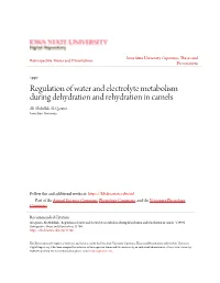 Regulation of Water and Electrolyte Metabolism During Dehydration and Rehydration in Camels Ali Abdullah Al-Qarawi Iowa State University