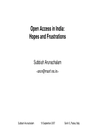 Open Access in India: Hopes and Frustrations