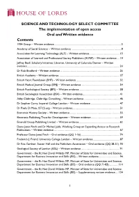 The Implementation of Open Access Oral and Written Evidence Contents 1994 Group – Written Evidence