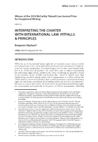 Interpreting the Charter with International Law: Pitfalls & Principles