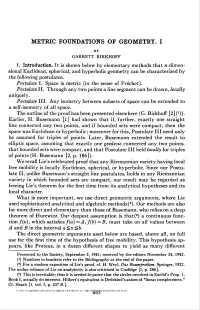 Metric Foundations of Geometry. I