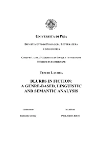 A Genre-Based, Linguistic and Semantic Analysis of Blurbs On