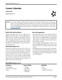 Cosmic Calendar Activity H2 Grade Level: 6–12