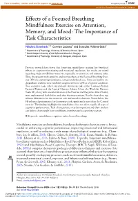 Effects of a Focused Breathing Mindfulness Exercise on Attention, Memory, and Mood: the Importance of Task Characteristics