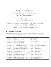 Articles and Scheduling for Student Seminar in Combinatorics: Linear Complementarity