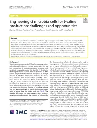 Engineering of Microbial Cells for L-Valine Production