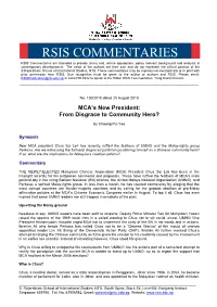 RSIS COMMENTARIES RSIS Commentaries Are Intended to Provide Timely And, Where Appropriate, Policy Relevant Background and Analysis of Contemporary Developments