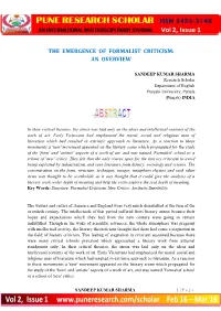 The Emergence of Formalist Criticism: an Overview