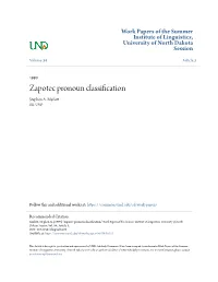 Zapotec Pronoun Classification Stephen A