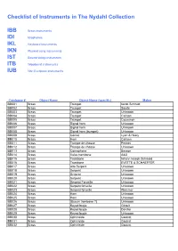 Checklist of Instruments in the Nydahl Collection IBB IDI IKL IKN IST ITB
