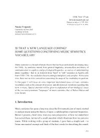 Is That a New Language Coming? Some Questions Concerning Music Semiotics Vocabulary