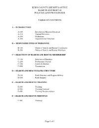 Kern County Sheriff's Office Search and Rescue Policies and Procedures Table of Contents