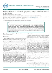 Stickiness Problem Associated with Spray Drying of Sugar and Acid
