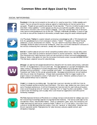 Common Sites and Apps Used by Teens