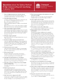 Questions About the Sydney Harbour Bridge Waterproofing and Resurfacing in January 2012