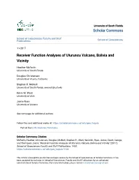 Receiver Function Analyses of Uturuncu Volcano, Bolivia and Vicinity