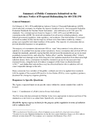Summary of Comments, ANPR for 40 CFR Part