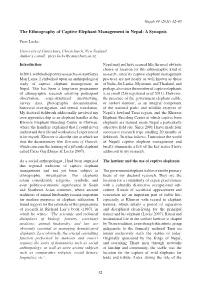 The Ethnography of Captive Elephant Management in Nepal: a Synopsis
