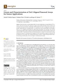 Grown and Characterization of Zno Aligned Nanorod Arrays for Sensor Applications