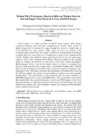 Median Filter Performance Based on Different Window Sizes for Salt and Pepper Noise Removal in Gray and RGB Images