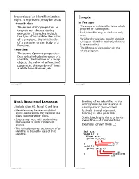 Example: Block Structured Languages