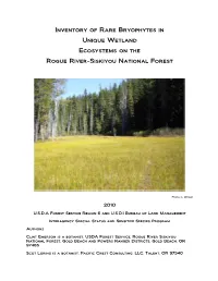 Inventory of Rare Bryophytes in Unique Wetland Ecosystems on the Rogue River-Siskiyou National Forest