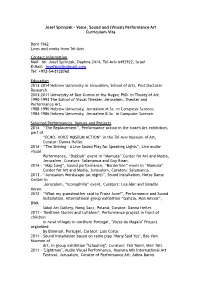 Josef Sprinzak – Voice, Sound and (Visual) Performance Art Curriculum Vita