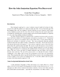 How the Saha Ionization Equation Was Discovered
